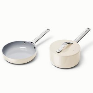 Caraway Nonstick Ceramic Minis Duo Cream Cookware Set - Fry Pan & Saucepan