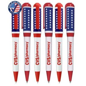 Certified USA Made - Patriotic Flag - Euro Style Twist Pen with Pocket Clip