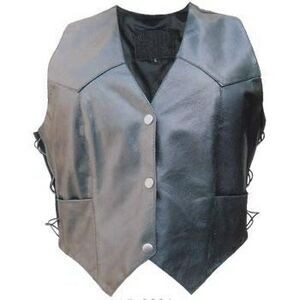 Women's Biker Style Lambskin Leather Vest w/ Side Laces