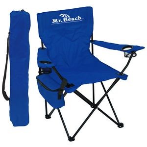 Folding Chair w/Removable Bottle/6 Pack Cooler, Arm Rests, 2 Cup/Cell Holders & Matching Carry Bag