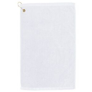 Premium Velour Golf Towel w/ Upper Left Corner Hook & Grommet (White Embroidered)