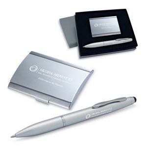 2-Piece Gift Set of Business Card Case and Stylus Ballpoint Pen