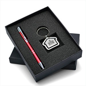 Lovely Gift Set with Polished House Shaped Keychain & Aluminum Pen makes an ideal gift
