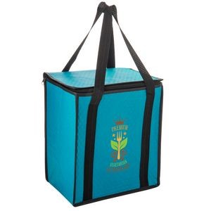 Insulated Non-Woven Tote Bag w/Square Zippered Top & Poly Board Insert