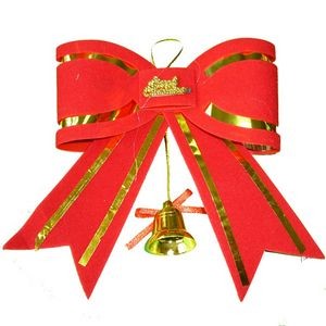 Wavy Brim Bowknot with Bell Christmas Tree Hanging Ornament