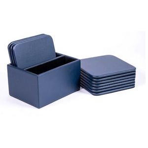 Navy Blue Leatherette Square Coaster Set w/Holder (10 Coaster Set)