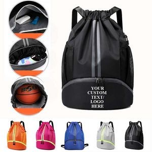 Waterproof Drawstring Backpack With Shoe Compartment and Water Bottle Holder