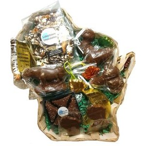 Large Wisconsin State Shaped Wooden Gift Basket