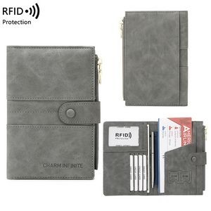 Multicolor PU Waterproof RFID Passport ID Holder Wallet with Zipper