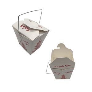16 oz. Paper Take-Out Food Box w/Metal Wire Handle