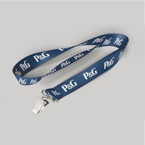 5/8" Navy Blue custom lanyard printed with company logo with Bulldog Clip attachment 0.625"