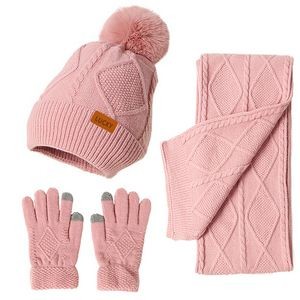 3 in 1 Winter Beanie Scarf Touch Screen Gloves Knit Set