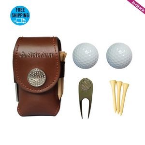 Vegan Leather Golf Ball Holder Tee Pouch Gift Sets (2 golf balls, 3 tees, and 1 divot fork included)