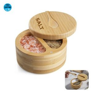 Bamboo Salt Box with 2 Compartment & Spoon