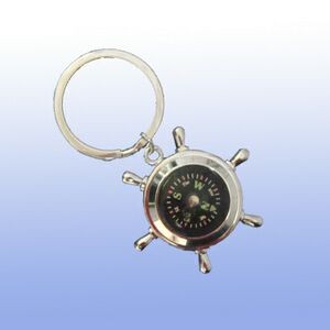 Nickel Plated Ship Wheel Compass Key Ring