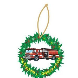 Fire Truck Promotional Wreath Ornament w/ Black Back (2 Square Inch)