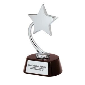 Trophy Award - Silver Metal Flying Star on High Gloss Piano Wood Finish Stand