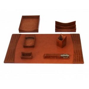 Protacini® Italian Cognac Brown Patent Leather Desk Set (7 Piece)