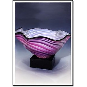 Lavender Wave Art Glass Bowl w/ Marble Base (14.5x10.5")