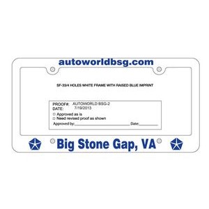 White Standard License Plate Frame With Raised Imprint