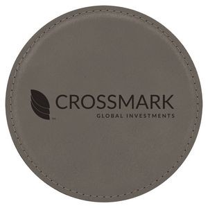 4" Round Gray Laserable Leatherette Coaster