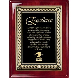Rosewood Piano Finish Plaque, Black Plate w/Gold Embossed Border, 9"x12"