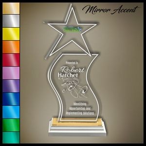 7" Star Wave Clear Acrylic Award, Color Printed in White Wood Mirror Accented Base