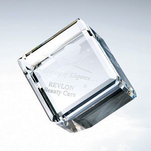 Large Optical Crystal Beveled Diamond Cube, 2-3/4" Square