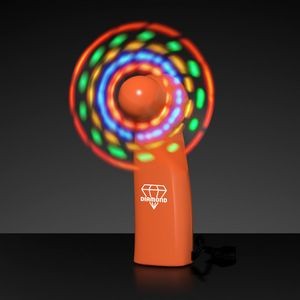 Light Up Promotional Mini Fans with Orange Handles - Domestic Print