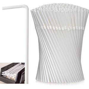 7 3/4 Inches White Individual Wrap Flexible Plastic Drinking Straws
