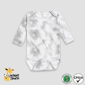 Baby Long Sleeve Bodysuit White/Smoke 65% Polyester 35% Cotton- Laughing Giraffe®
