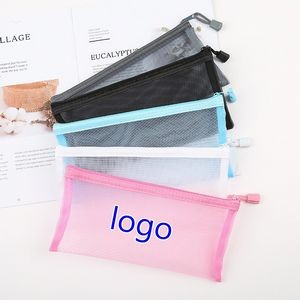 Nylon Mesh Transparent Grid Bag Pencil Case with Zipper