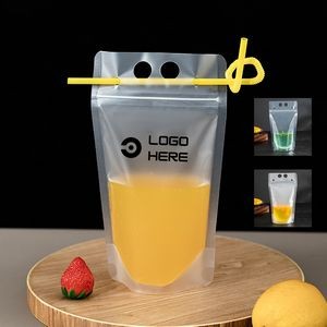 13Oz Disposable Sealable Drink Bag With Straw