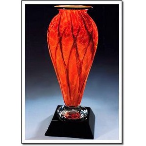 Diamond Blaze Mercury Art Glass Vase w/ Marble Base