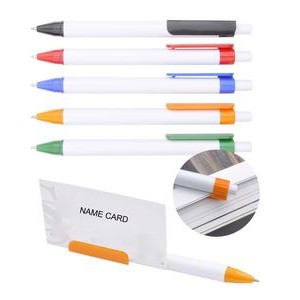 White Plastic Ballpoint Pen w/Card Holder
