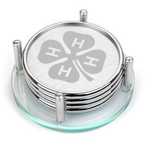 4-Piece Metal Coaster Set with Glass Holder