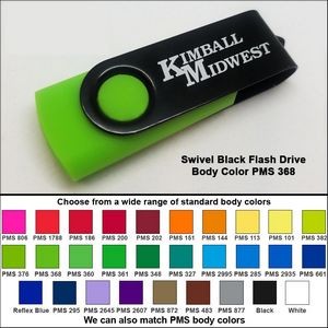Swivel Black Flash Drive - 64 GB Memory - Body PMS 368