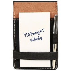 Black-Silver Mini Notepad with Pen, Laserable Leatherette