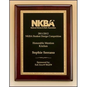 Rosewood Piano-Finish Plaque with Black Centered Plate 11" x 14"