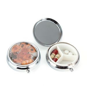Full Color 3 Compartments Round Metal Plate Pill Box