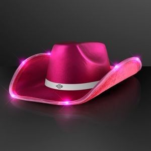 Magenta Pink Light Up Shiny Cowgirl Hat with White Band - Domestic Print