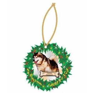 Alaskan Malamute Dog Promotional Wreath Ornament w/ Black Back (4")