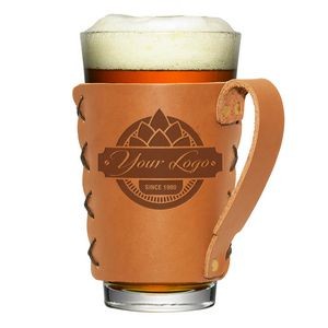 Full-Grain Leather Pint Sleeve w/Handle- Beer glass, Cocktail glass set, Home Bar