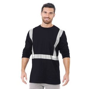 Bayside® Hi-Visibility 100% Cotton Pocket Long-Sleeve Crew Segmented Striping Tee Shirt