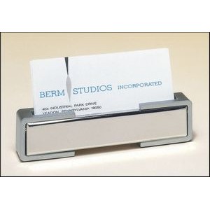 Polished silver business card holder with matte silver accents