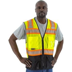 High Visibility Yellow Safety Vest with DOT Reflective Chainsaw Striping, ANSI 2, Type R