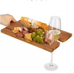 Wooden Cheese Board with Wine Glass Holder