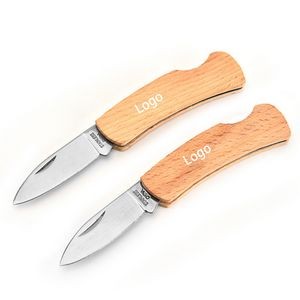 Stainless Steel Folding Pocket Knife with Wooden Handle
