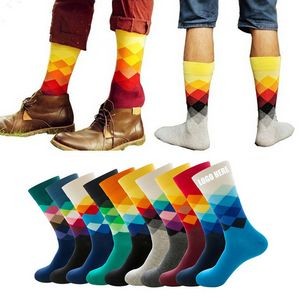 Colorful Lattice Cotton Crew Sock For Adults