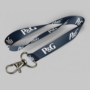 5/8" Navy Blue custom lanyard printed with company logo with Thumb Trigger attachment 0.625"